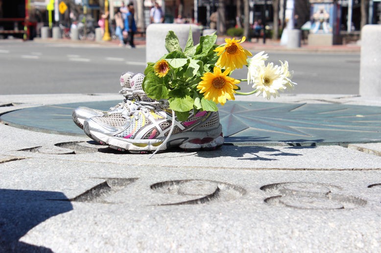 Flowers left in remembrance in Somerville.