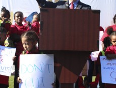 IMAGE: Congressman Jim McGovern (D-Mass) speaks to a crowd rallied outside the Capitol on Oct. 2, 2013, urging the government to halt spending cuts to the Head Start Program. (Photo: Taylor Hartz, BU News Service)